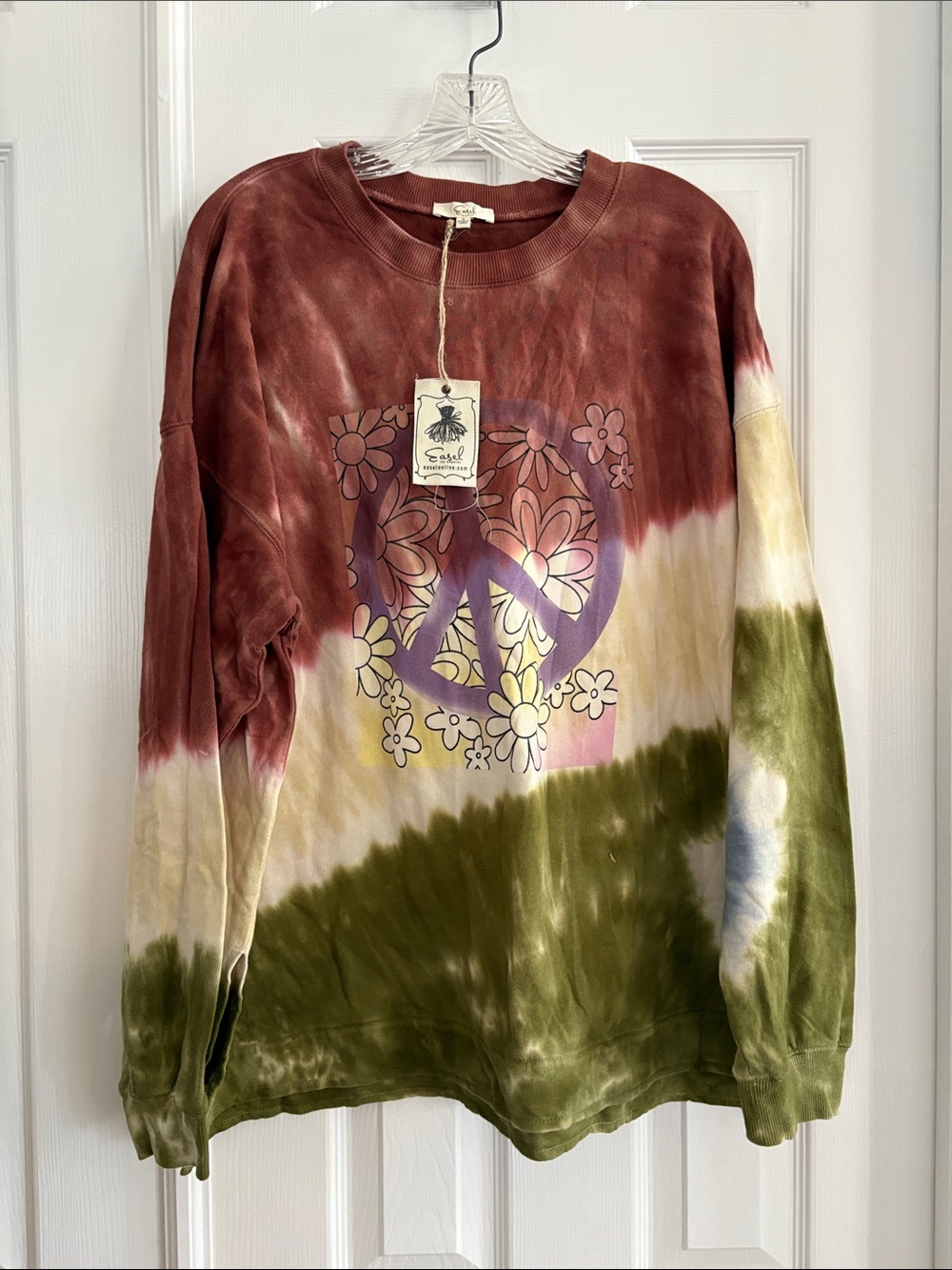 Easel Tie-Dye Peace Floral Long-Sleeve Crewneck oversized sweatshirt Size S NWT
